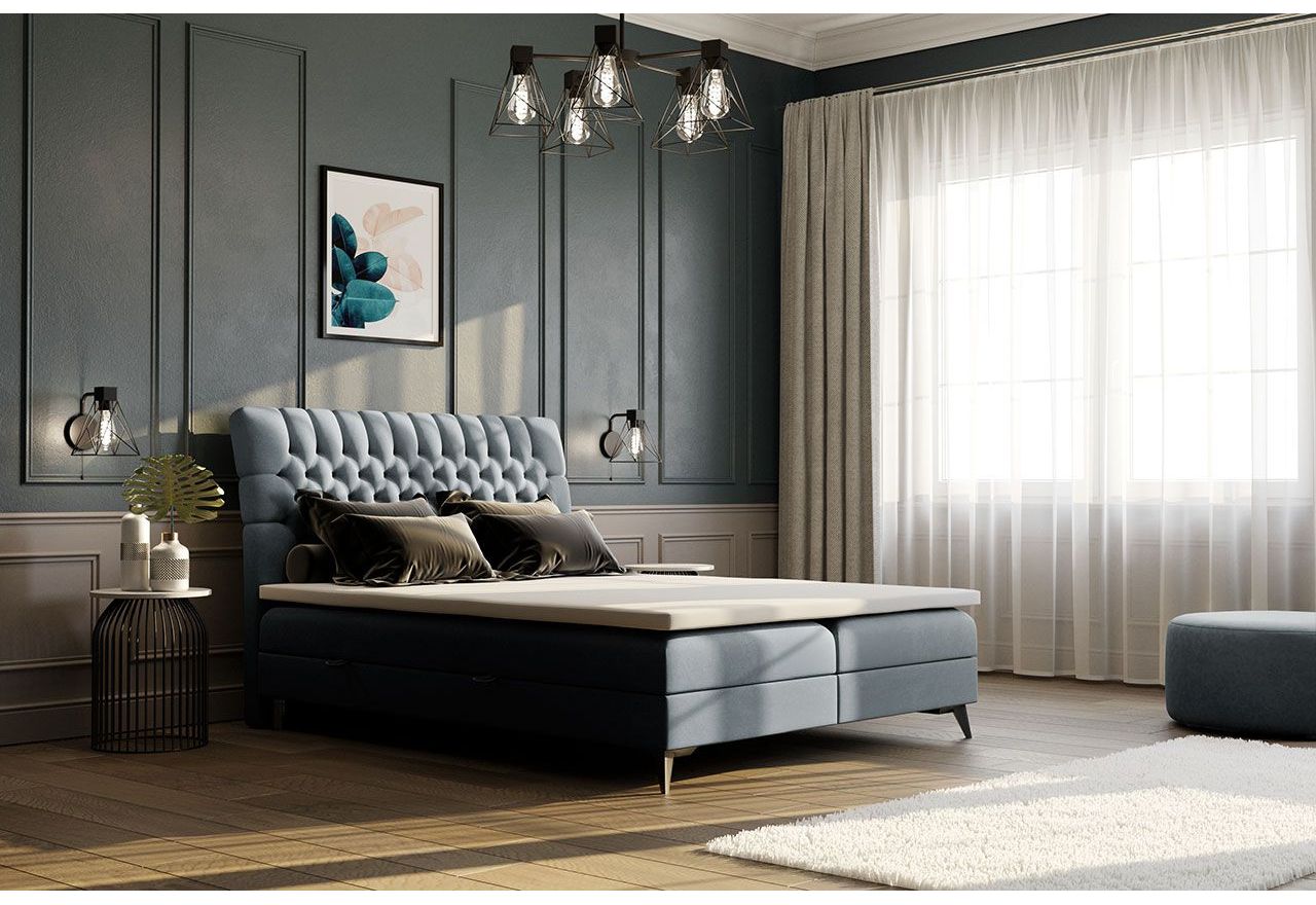 Łóżko kontynentalne z pojemnikiem na pościel i materacem - MILEN 120x200 szary - Casablanca 2314 - OUTLET