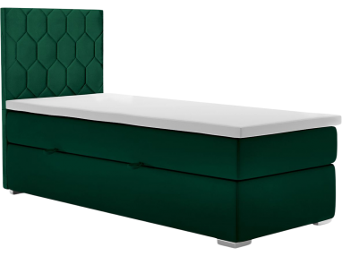 Modne łóżko kontynentalne jednoosobowe z materacem do hotelu - PENE 90x200 butelkowa zieleń