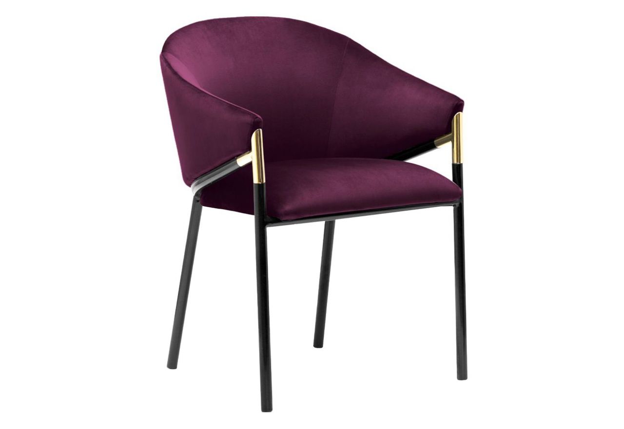Krzesło RODA z fioletową tapicerką i czarno-złotymi nogami