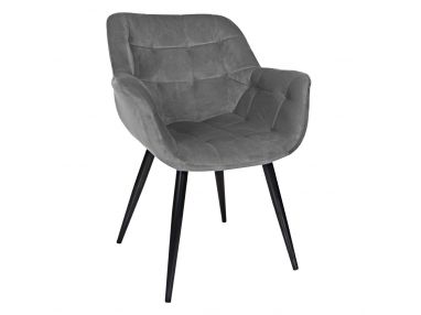 Szare stylowe krzesło BELMONTE z pikowaną tapicerką i metalowymi nogami