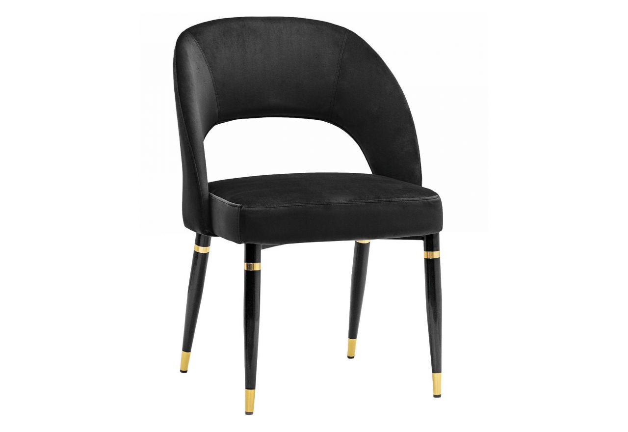Czarne krzesło glamour PRIMA z pięknymi dwukolorowymi metalowymi nóżkami