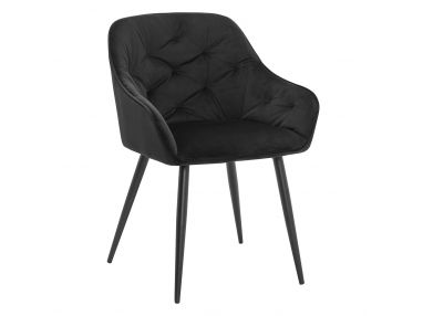 Eleganckie krzesło VIDONI z czarną pikowaną tapicerką i metalowymi nogami