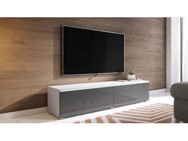 Szafka RTV 140 cm do salonu i pokoju stojąca lub wisząca - LOWBOARD DON / Biały mat / Szary połysk