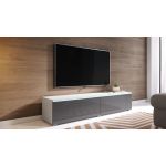 Szafka RTV 140 cm do salonu i pokoju stojąca lub wisząca - LOWBOARD DON / Biały mat / Szary połysk