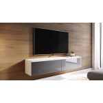 Szafka RTV 140 cm do salonu i pokoju stojąca lub wisząca - LOWBOARD DON / Biały mat / Szary połysk