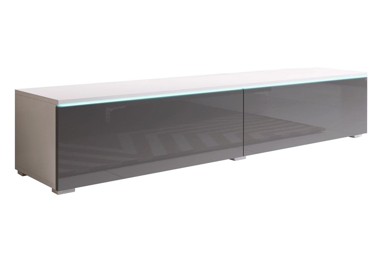 Szafka RTV 140 cm do salonu i pokoju stojąca lub wisząca - LOWBOARD DON / Biały mat / Szary połysk