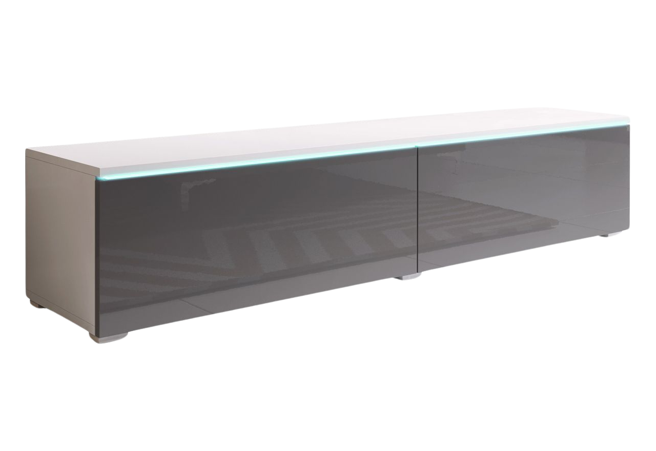 Szafka RTV 140 cm do salonu i pokoju stojąca lub wisząca - LOWBOARD DON / Biały mat / Szary połysk
