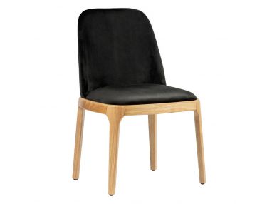 Stylowe krzesło LORETO z czarną tapicerką i metalowymi nogami koloru dębu