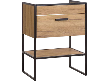 Praktyczna szafka 60 cm pod umywalkę w loftowym stylu do łazienki - FINIX / Dąb Craft Złoty / Czarny mat