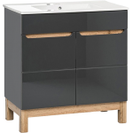 Szafka łazienkowa 80 cm pod umywalkę w nowoczesnym stylu, dwudrzwiowa - CORINO / Lava połysk / Grafit / Dąb Wotan