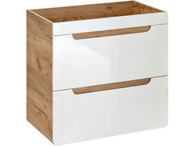Wisząca szafka 60 cm pod umywalkę do łazienki, z dwiema szufladami w modnym stylu - ARIVA / Dąb Craft Złoty / Biały połysk