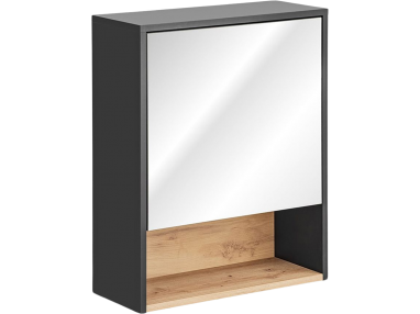 Wisząca szafka 60 cm z lustrem w nowoczesnym stylu do łazienki - PALAWAN / Szary Cosmos / Dąb Artisan / Szary Cosmos