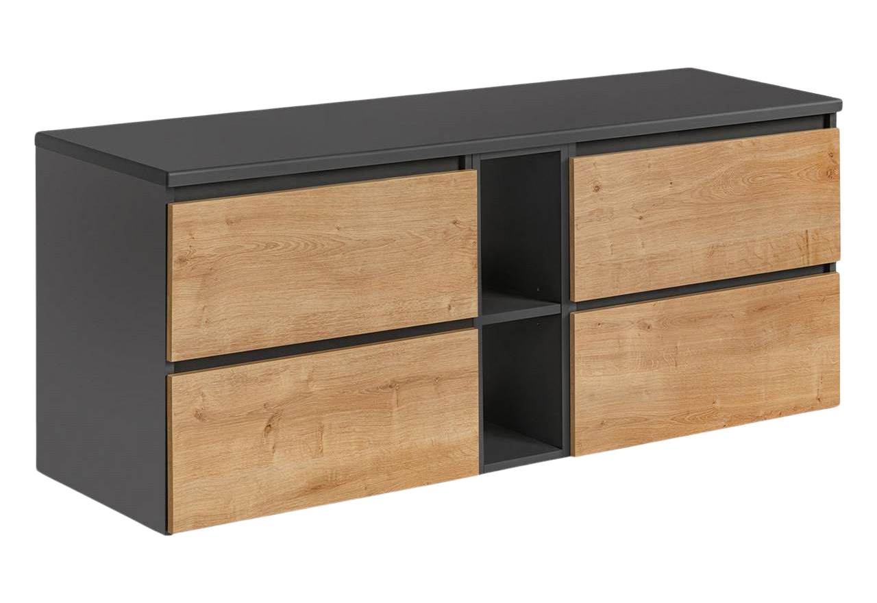 Wisząca szafka pod umywalkę nablatową 140 cm w nowoczesnym stylu - BORDO / Diamentowy Szary / Dąb Hamilton