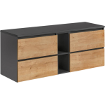 Wisząca szafka pod umywalkę nablatową 140 cm w nowoczesnym stylu - BORDO / Diamentowy Szary / Dąb Hamilton