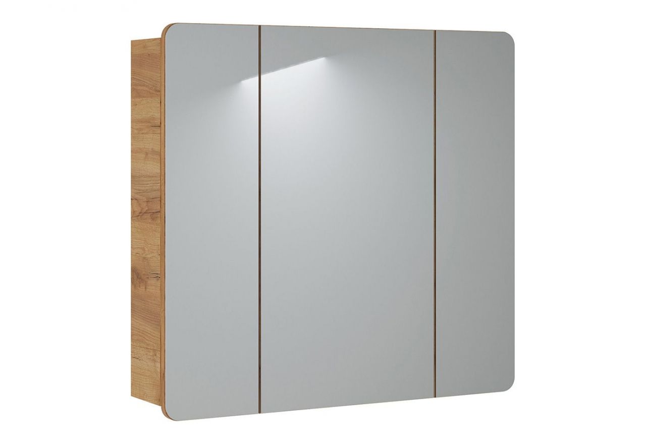 Trzydrzwiowa szafka wisząca 80 cm z lustrem na froncie do łazienki - ARIVA / Dąb Craft Złoty
