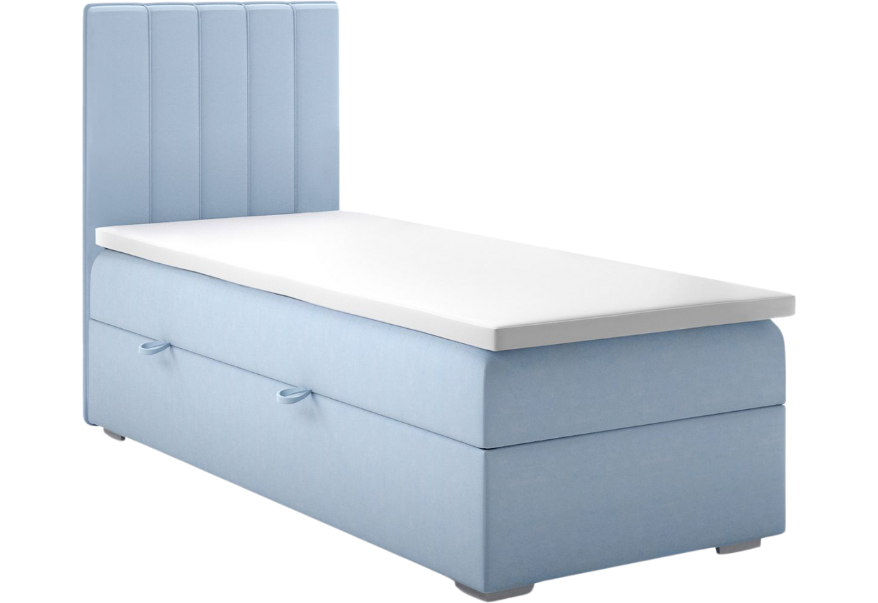 Łóżko kontynentalne pojedyncze z opcją pojemnika na pościel i materacem - ALLY 80x200 błękitny