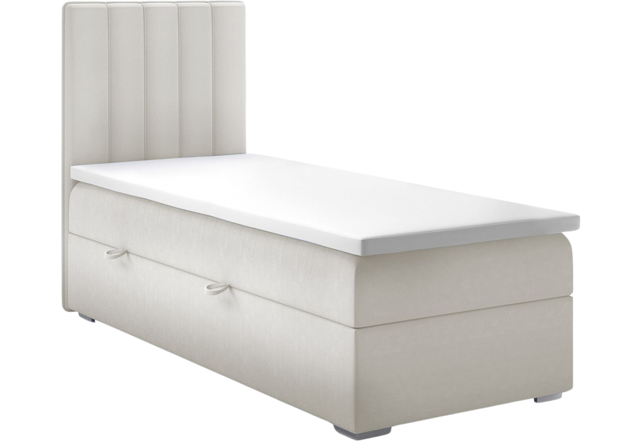 Łóżko jednoosobowe kontynentalne z wygodnym materacem i opcją skrzyni na pościel - ALLY 90x200 kremowe