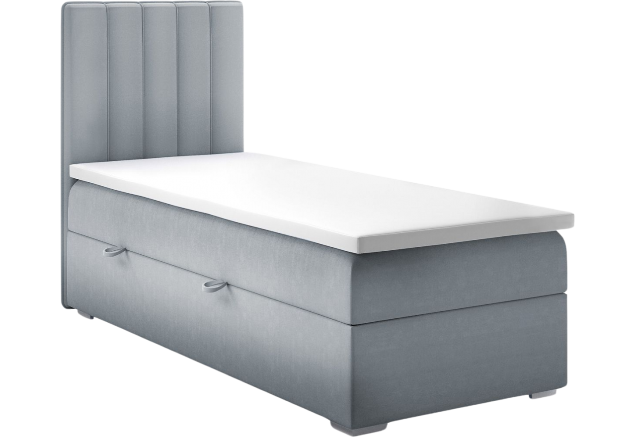Łóżko jednoosobowe kontynentalne z wygodnym materacem i opcją skrzyni na pościel - ALLY 90x200 szary