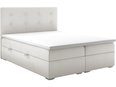 Dwuosobowe łóżko kontynentalne z materacem i pikowanym wezgłowiem - RAMIR 120x200 kremowe