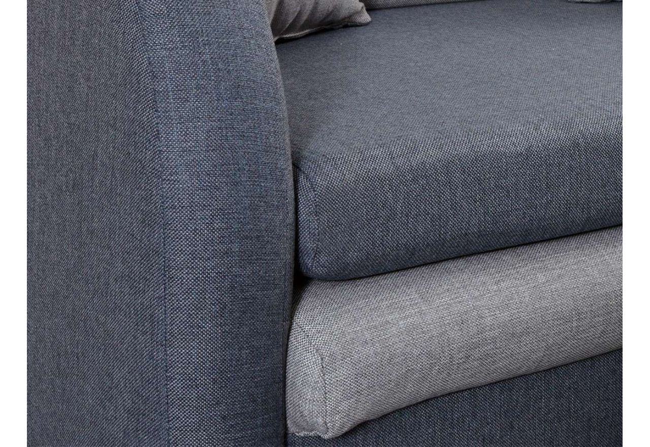 Dwuosobowa, rozkładana kanapa do pokoju, z pojemnikiem na pościel - AZJA II niebieski, szary