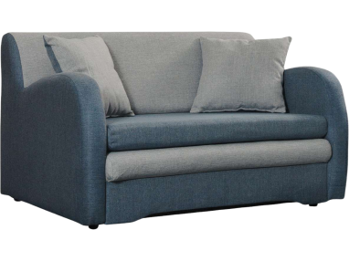 Dwuosobowa, rozkładana kanapa do pokoju, z pojemnikiem na pościel - AZJA II niebieski, szary