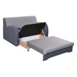 Dwuosobowa, rozkładana kanapa do pokoju, z pojemnikiem na pościel - AZJA II niebieski, szary