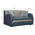 Dwuosobowa, rozkładana kanapa do pokoju, z pojemnikiem na pościel - AZJA II niebieski, szary