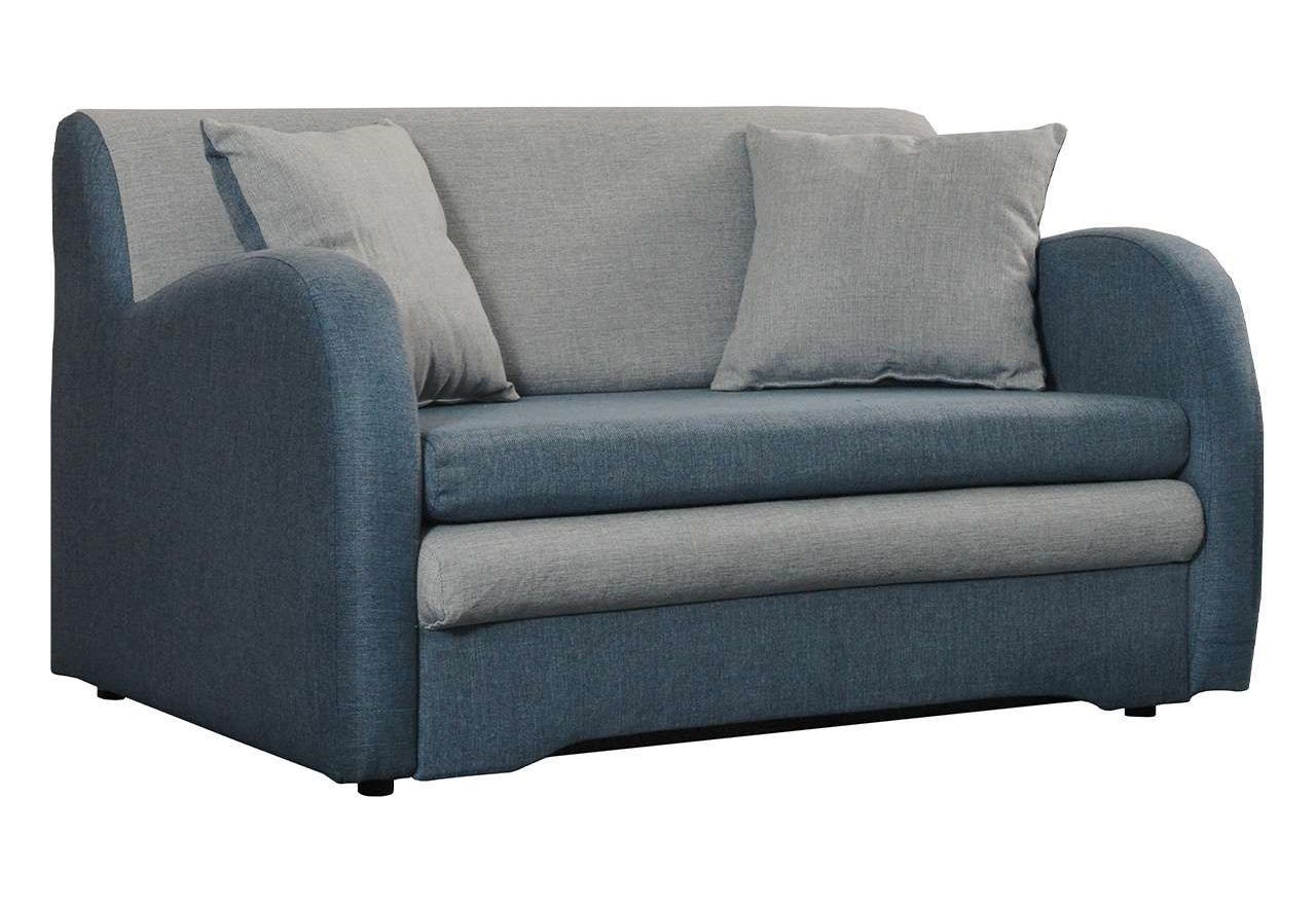 Dwuosobowa, rozkładana kanapa do pokoju, z pojemnikiem na pościel - AZJA II niebieski, szary