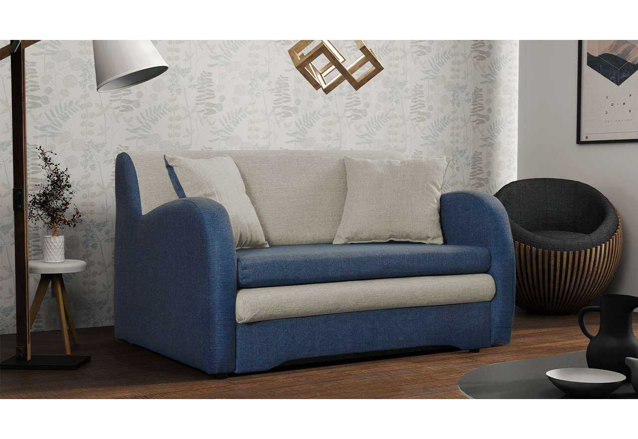 Sofa do pokoju młodzieżowego i salonu, rozkładana kanapa z pojemnikiem na pościel - AZJA II beżowy, niebieski