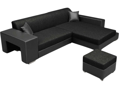 Stylowa kanapa narożna z pufem i w dwukolorowym tapicerowaniu MAURITIUS czarna