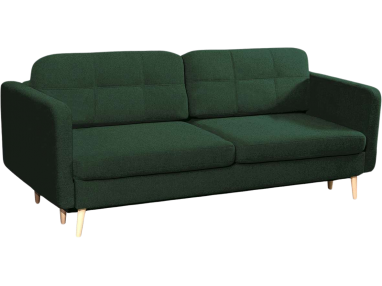 Modna kanapa w stylu skandynawskim na wysokich nóżkach, z pojemnikiem i funkcją spania - SHIRA butelkowa zieleń