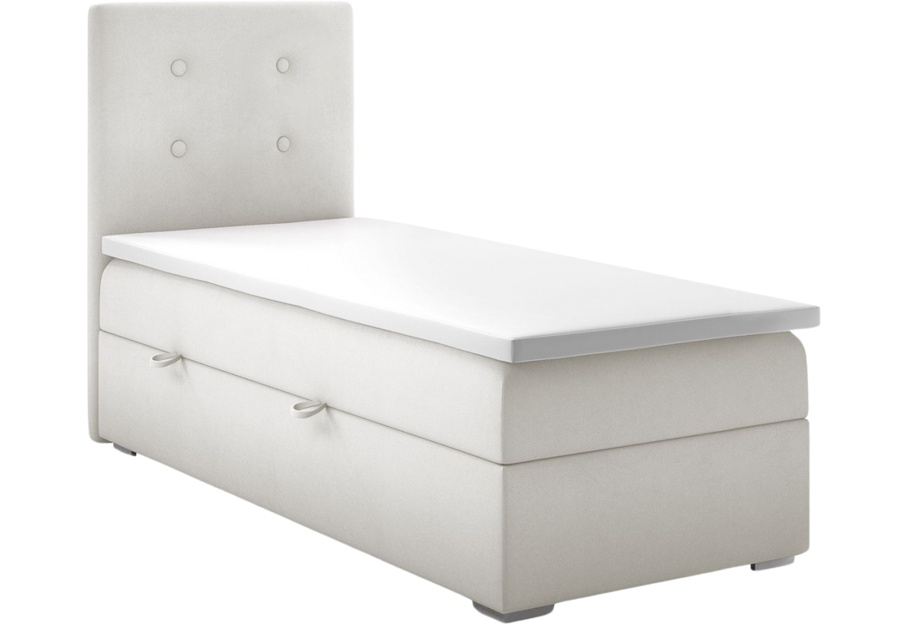 Pikowane łóżko kontynentalne pojedyncze z materacem i opcją pojemnika na pościel - RAMIR 90x200 kremowe