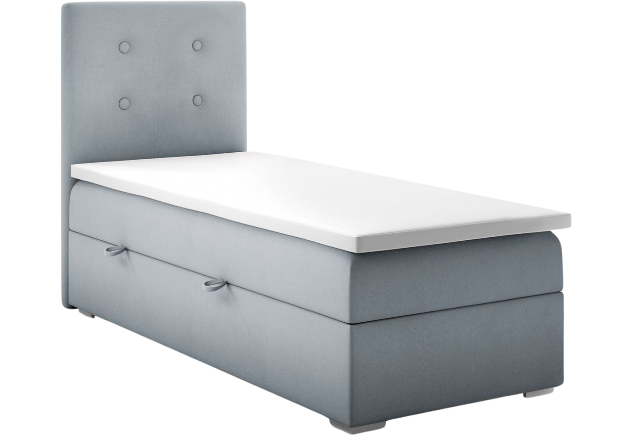Pikowane łóżko kontynentalne pojedyncze z materacem i opcją pojemnika na pościel - RAMIR 90x200 szary