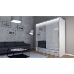 Przesuwna biała szafa z lustrem 200 cm i szufladami do sypialni i salonu - SONEO biały połysk