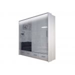 Przesuwna biała szafa z lustrem 200 cm i szufladami do sypialni i salonu - SONEO biały połysk