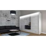 Duża, pojemna szafa przesuwna 250 cm w białym połysku, z lustrem i oświetleniem LED - SONEO biały połysk