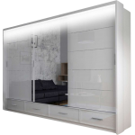 Duża, pojemna szafa przesuwna 250 cm w białym połysku, z lustrem i oświetleniem LED - SONEO biały połysk