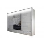 Duża, pojemna szafa przesuwna 250 cm w białym połysku, z lustrem i oświetleniem LED - SONEO biały połysk