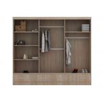 Nowoczesna szafa z lustrem, przesuwna 250 cm z szufladami i pojemnymi półkami - SONEO szary połysk