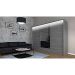 Nowoczesna szafa z lustrem, przesuwna 250 cm z szufladami i pojemnymi półkami - SONEO szary połysk