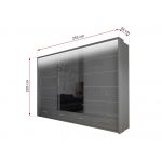 Nowoczesna szafa z lustrem, przesuwna 250 cm z szufladami i pojemnymi półkami - SONEO szary połysk