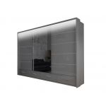 Nowoczesna szafa z lustrem, przesuwna 250 cm z szufladami i pojemnymi półkami - SONEO szary połysk