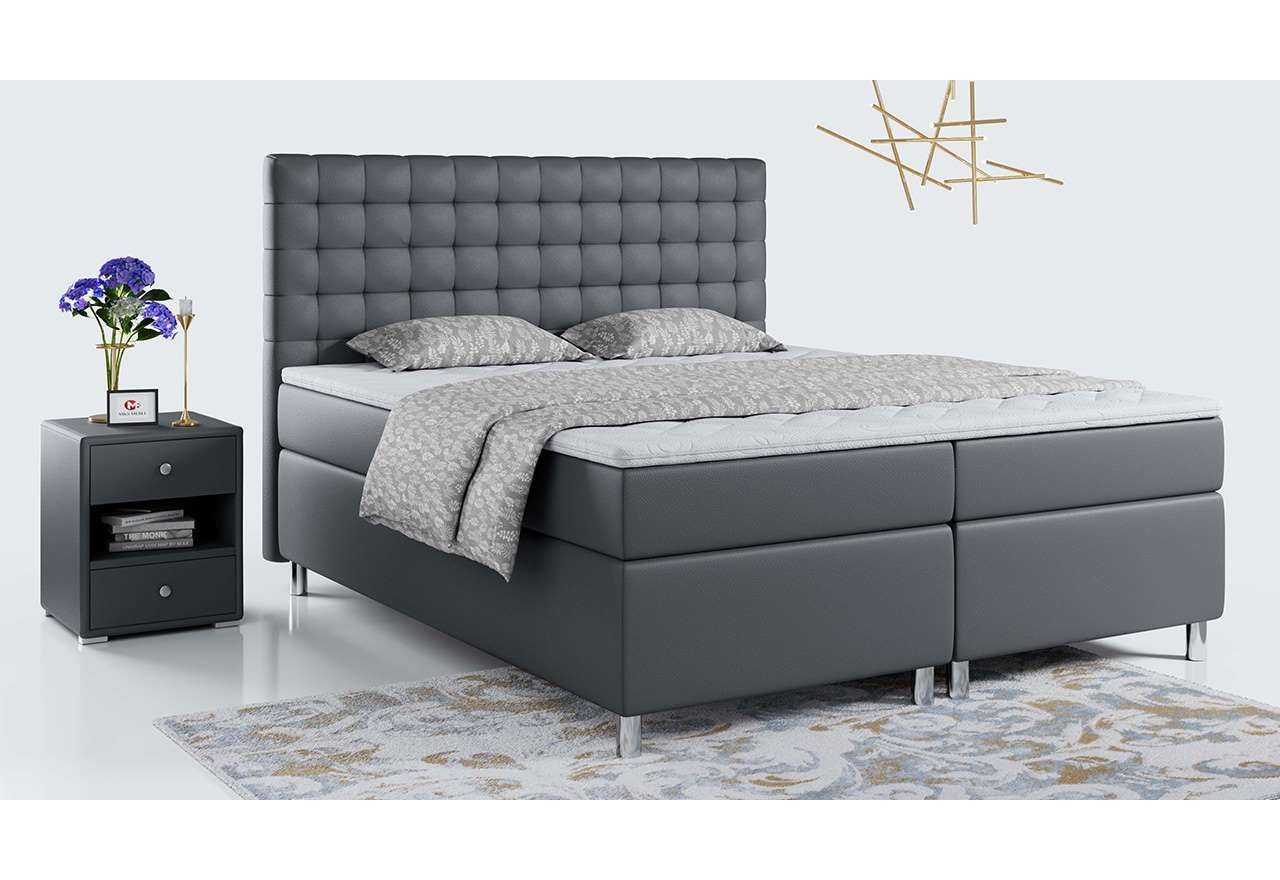 Modne i funkcjonalne łóżko kontynentalne 120x200 na wysokich nóżkach - TALO / Madryt 976 - szara ecoskóra
