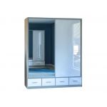 Szafa przesuwna 200 cm z lustrem i szufladami do sypialni, salonu i pokoju młodzieżowego - ESTELA biały połysk, dąb sonoma