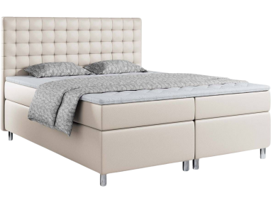 Podwójne łóżko kontynentalne 160x200 w nowoczesnym stylu z przeszywanym wezgłowiem - TALO / Madryt 912 - beżowa ecoskóra