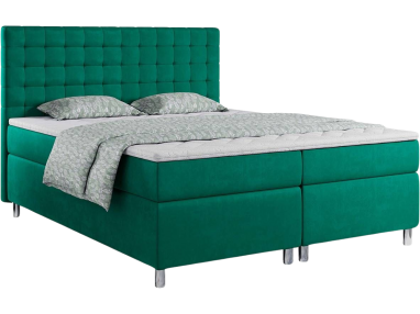 Nowoczesne łóżko kontynentalne 140x200 na wysokich nóżkach do sypialni - TALO butelkowa zieleń