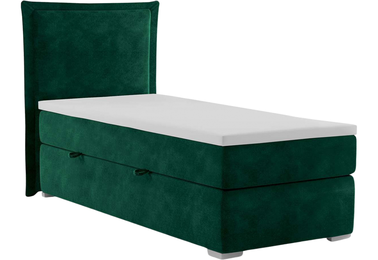 Pojedyncze łóżko kontynentalne w tkaninie welur z materacem - DAVOR 80x200 butelkowa zieleń