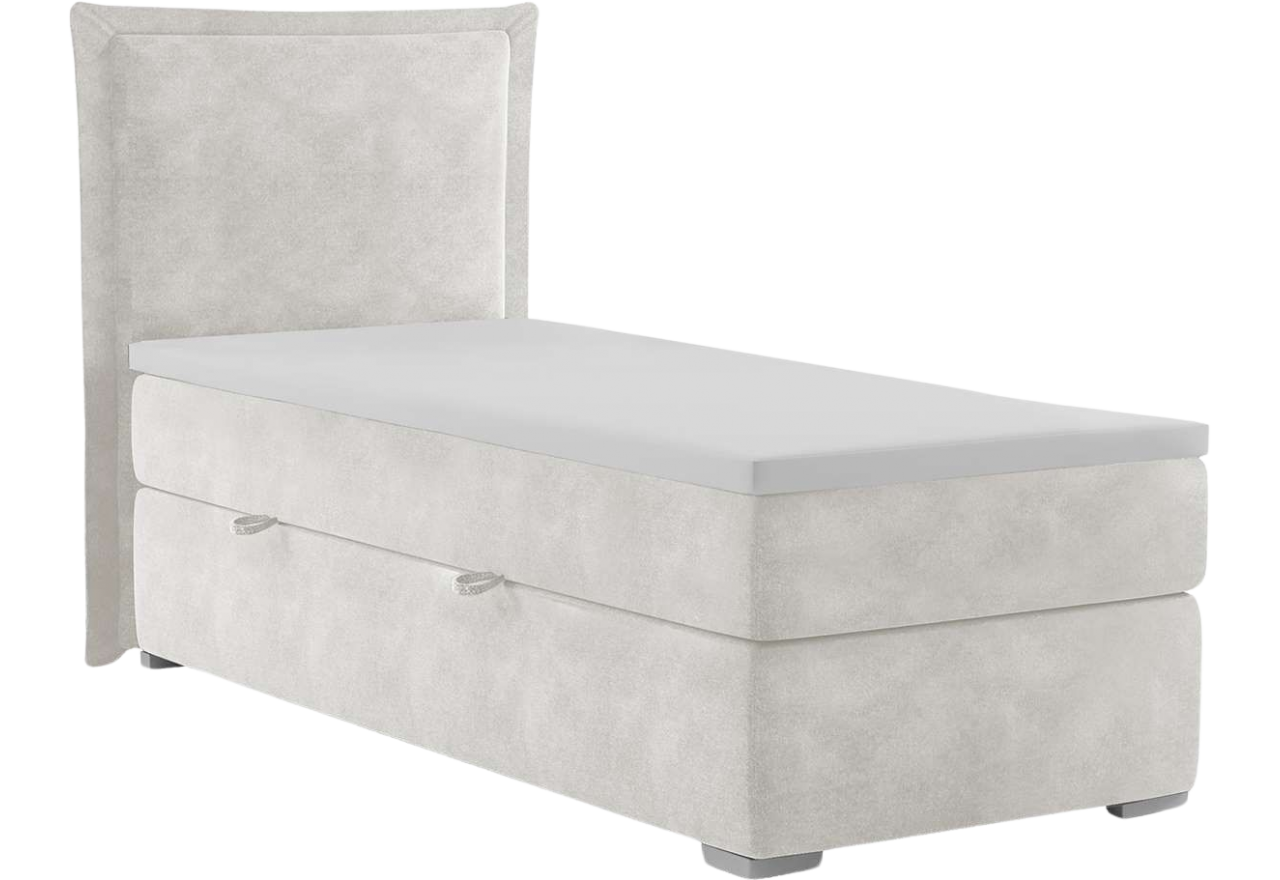 Pojedyncze łóżko kontynentalne w tkaninie welur z materacem - DAVOR 80x200 kremowe