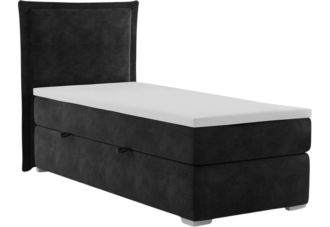 Pojedyncze łóżko kontynentalne w tkaninie welur z materacem - DAVOR 80x200 czarny