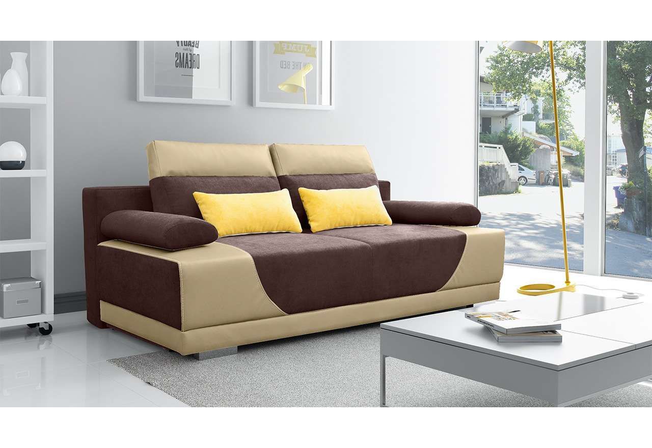Modna dwukolorowa sofa rozkładana GEMINI beżowo-brązowa